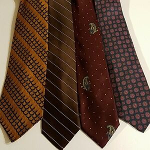 Lot of 4 Men's Neckties-Gold/Blue, Burgundy/Cream, Navy/Red, Brown/White
